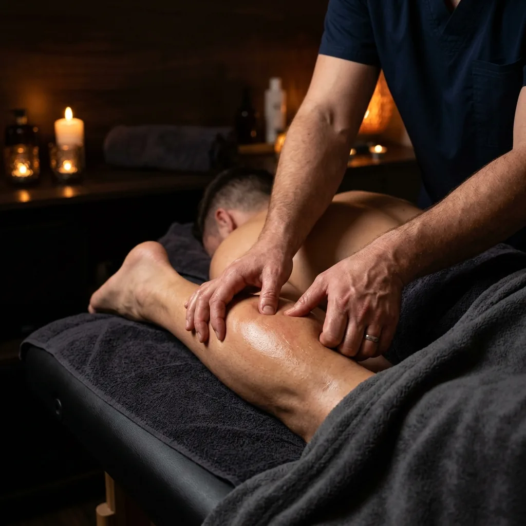 Deep sports massage on calf muscle for recovery